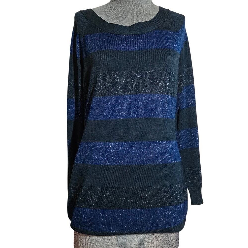Blue Metallic Striped Sweater Size Medium